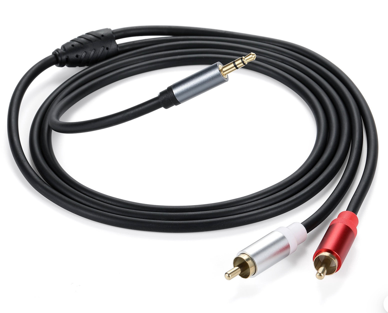 Dual RCA to 3.5mm AUX audio cable designed for flexible audio equipment installation