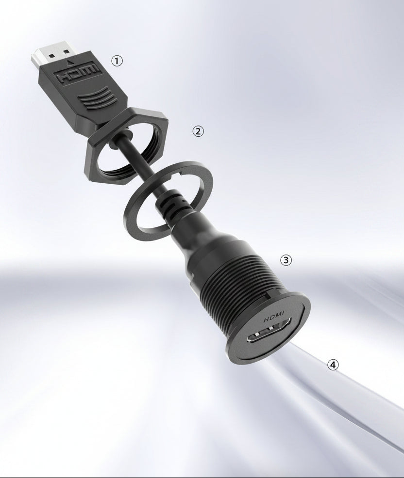 Rear nut HDMI panel mount extension cable