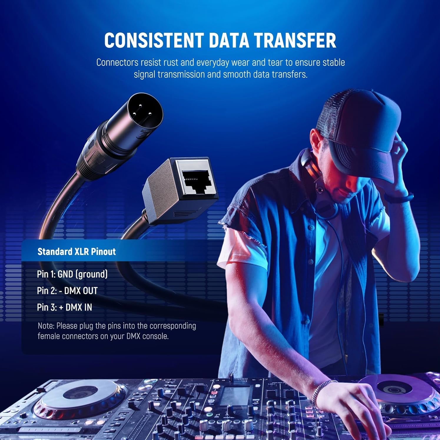 Person working with audio equipment and technical components on a blue background