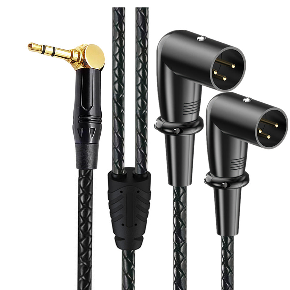 right angle 3.5mm TRS male to dual right angle XLR male Y splitter cable