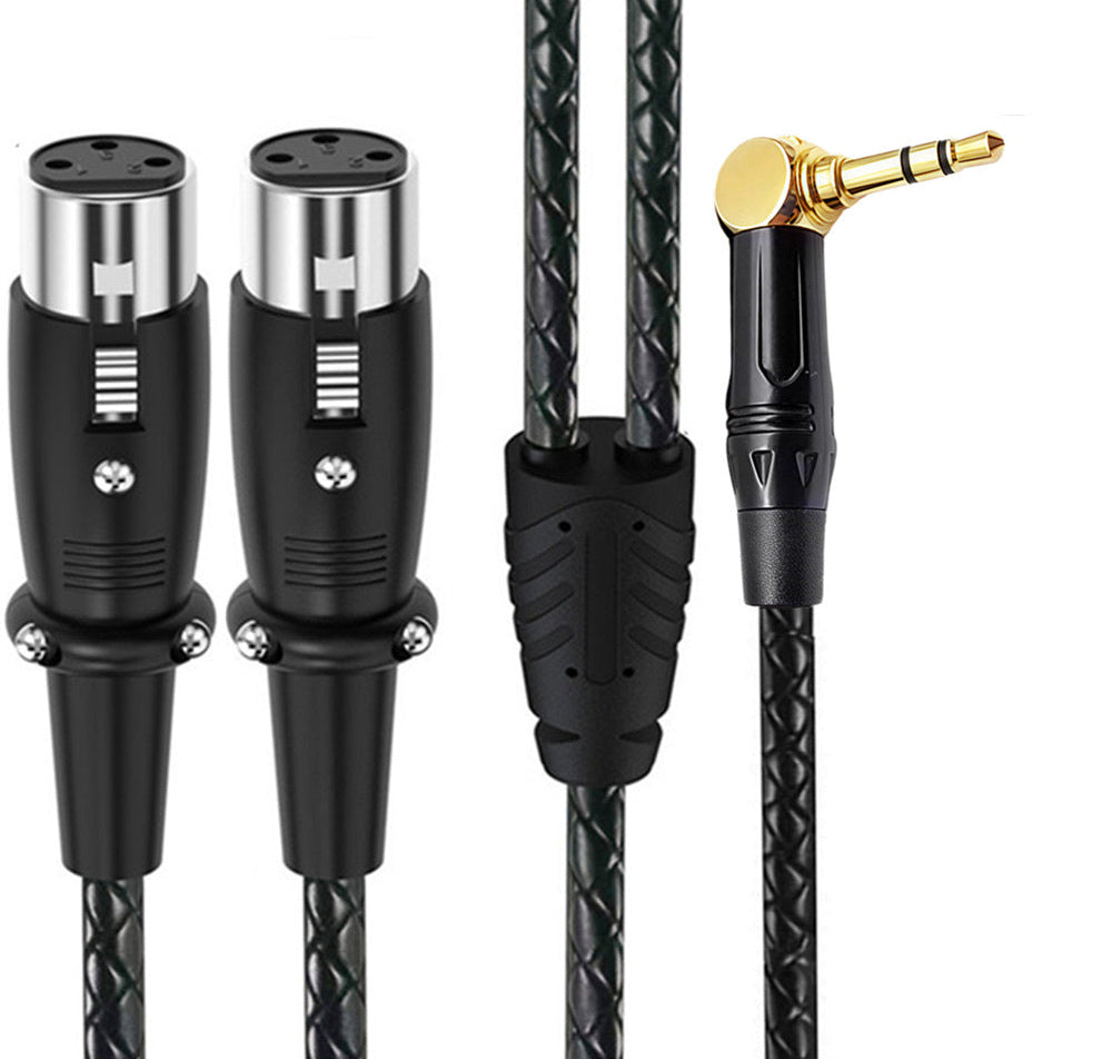 right angle 3.5mm TRS male to dual XLR female Y splitter cable
