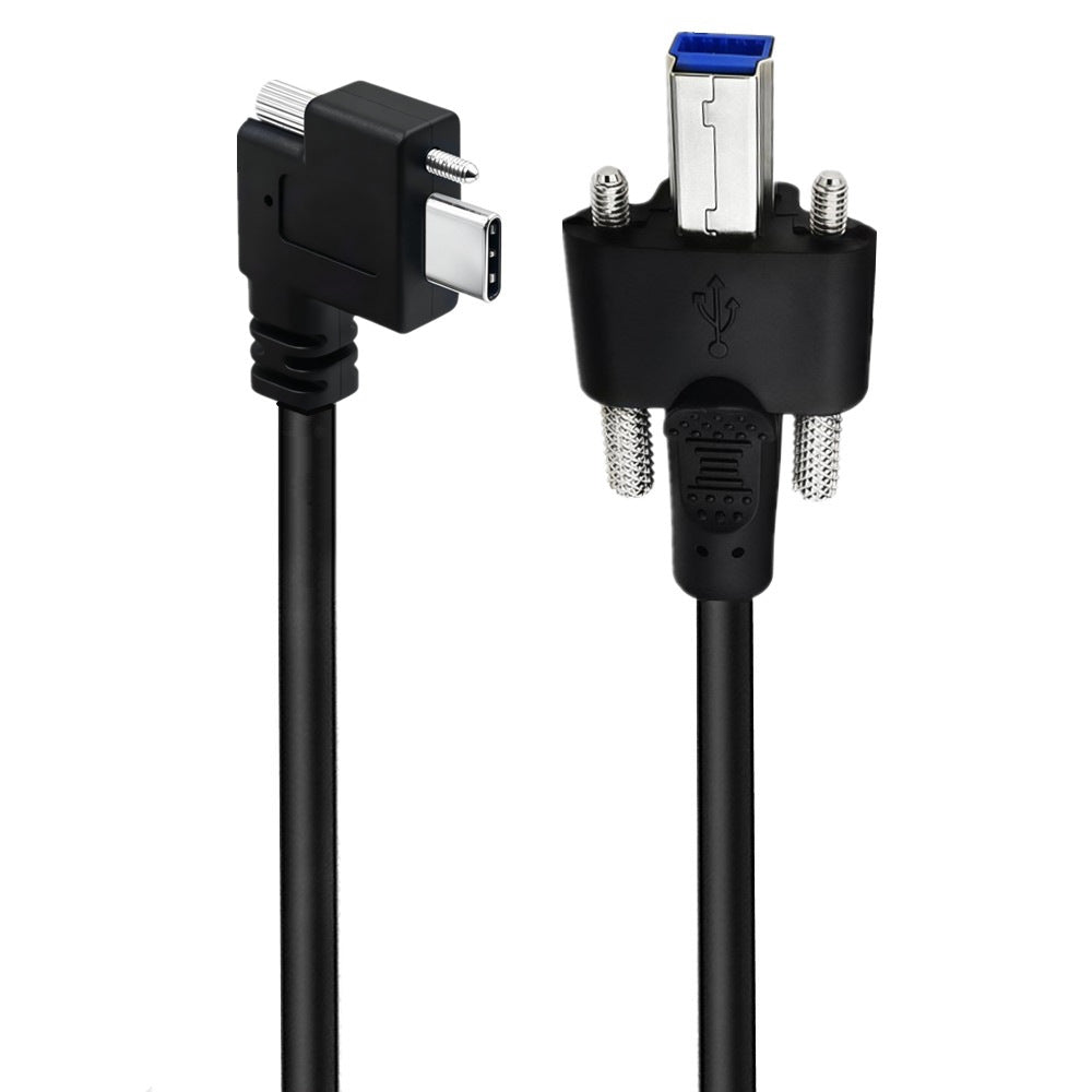 Right-angle USB-C male connector with two securing screws