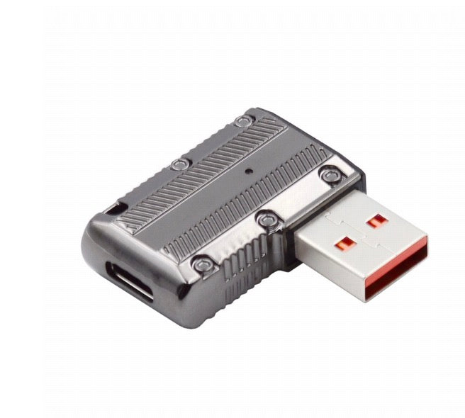 Right angle USB A to USB C converter adapter with compact zinc alloy design