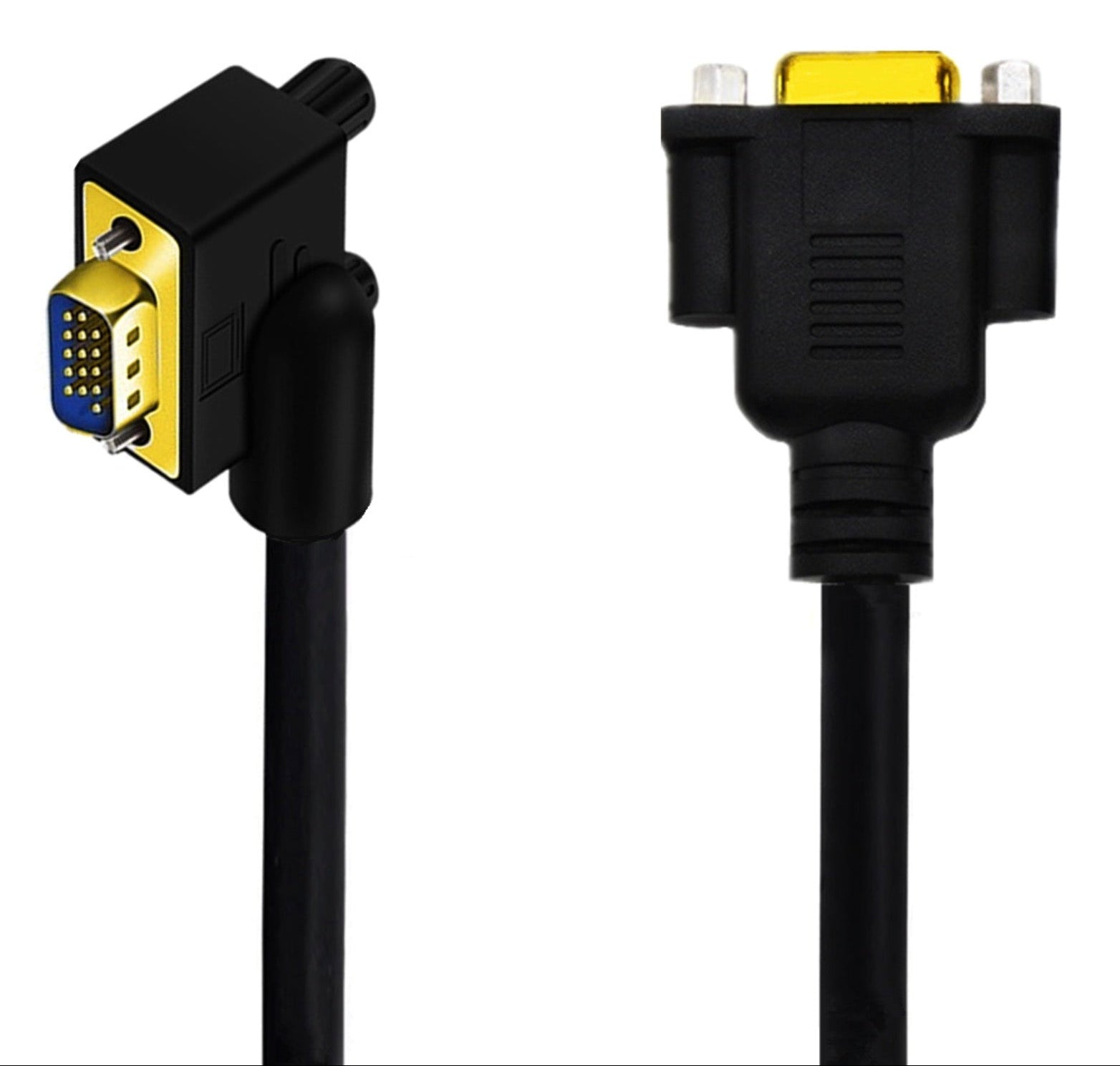 Right angle VGA monitor cable for displays and projectors