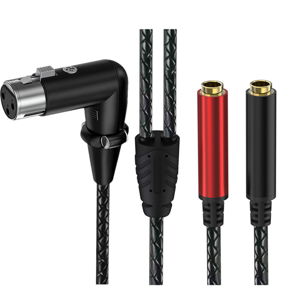 Right-angle 3-pin XLR female to dual 6.35mm TRS female audio splitter cable