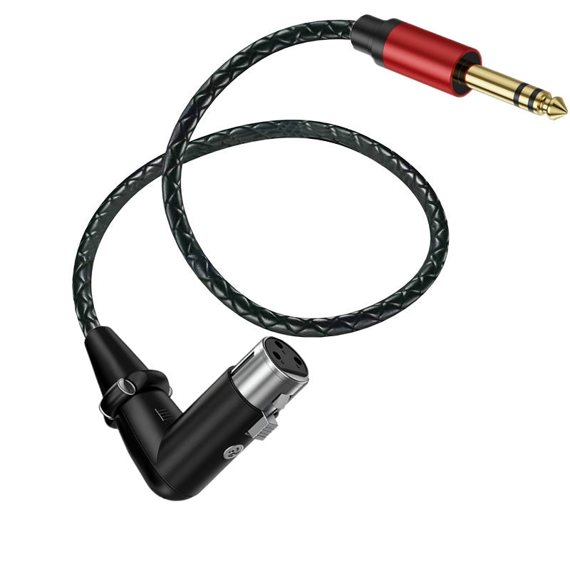 Right-angle 3-pin XLR female to quarter-inch TRS male braided audio cable