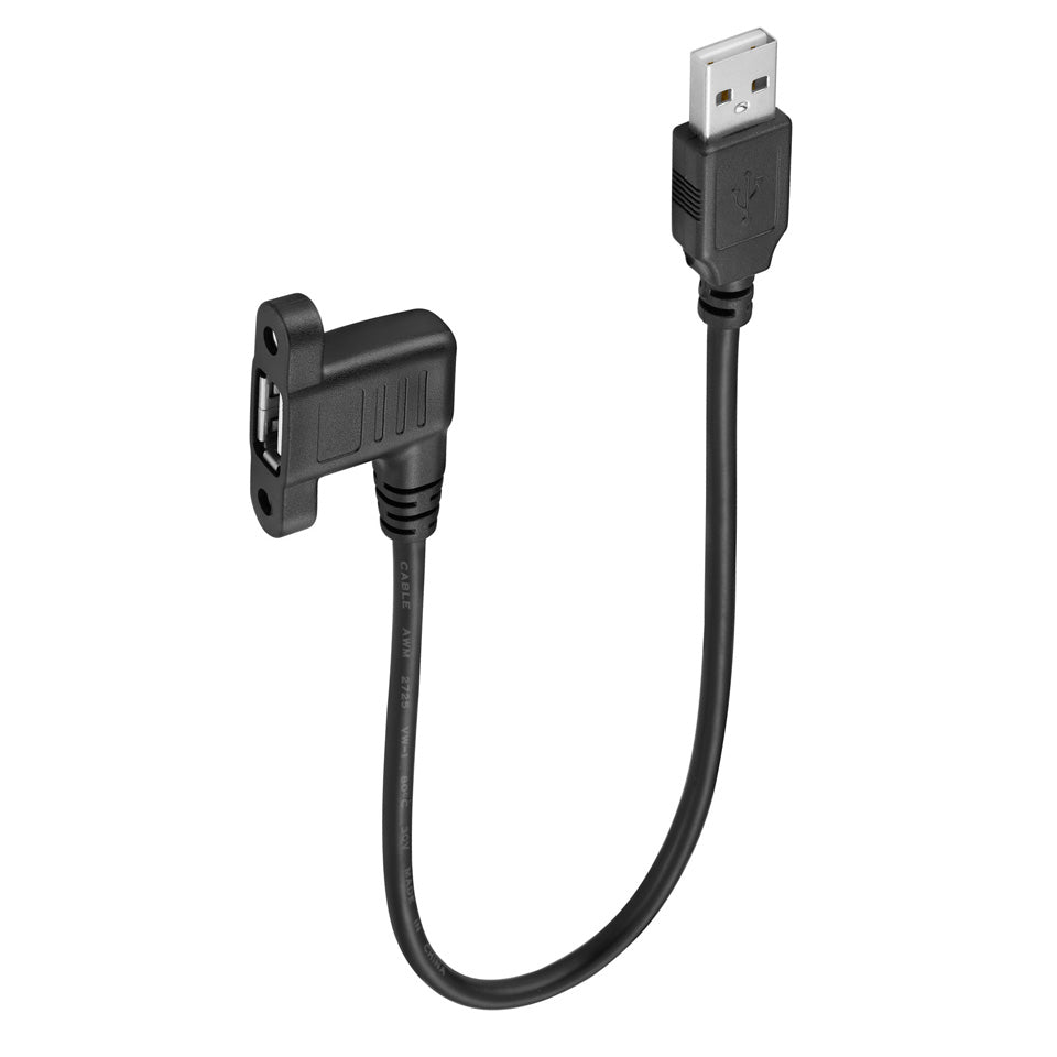 Close-up of the right-angled USB Type-A female panel mount connector