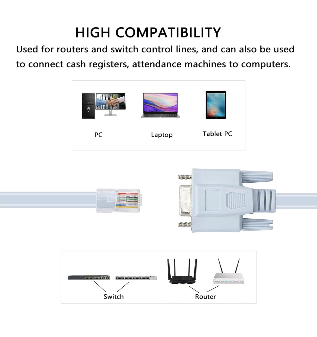 RJ45 to RS232 DB9 console cable compatibility guide for routers switches and network equipment
