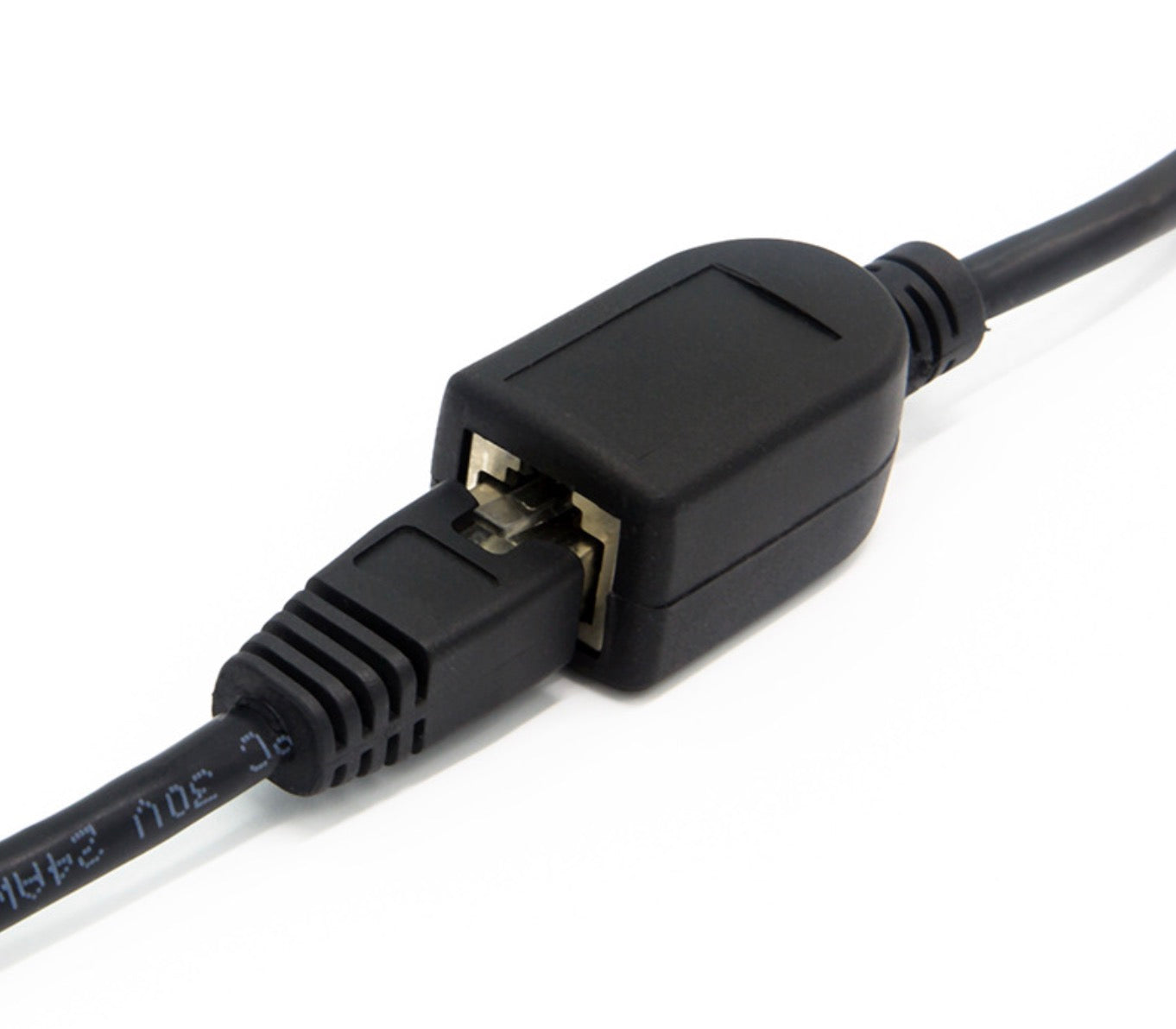 RJ45 Ethernet extension cable showing secure male to female network connection design