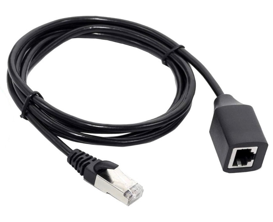 RJ45 male to female Ethernet extension cable compatible with Cat6 and Cat5e networks in black