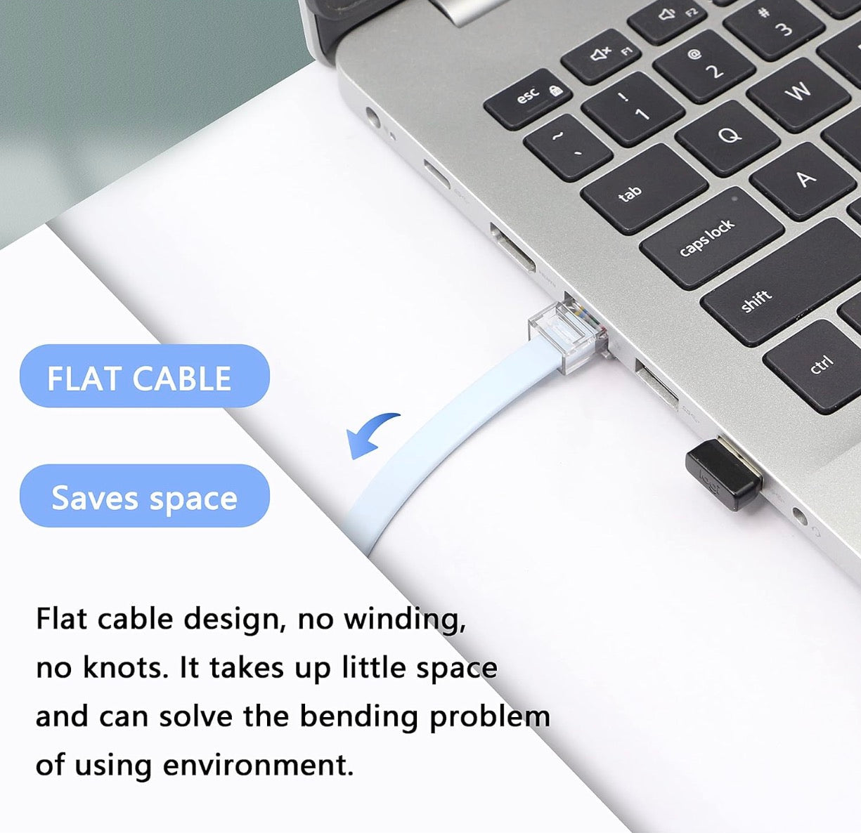 RJ45 to RS232 DB9 console cable connected to laptop for network device configuration