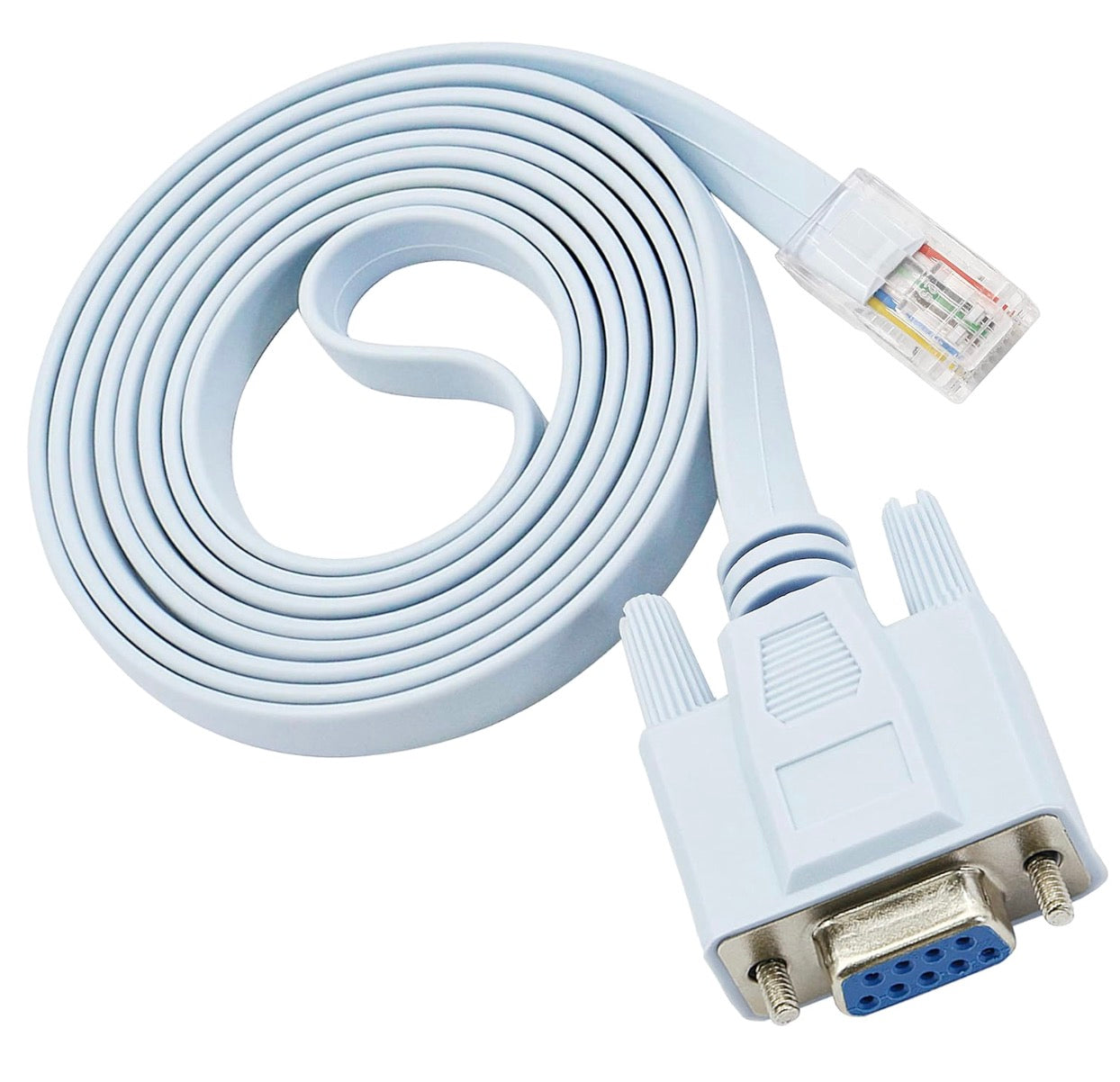 RJ45 male to RS232 DB9 female serial console cable with flat cable design
