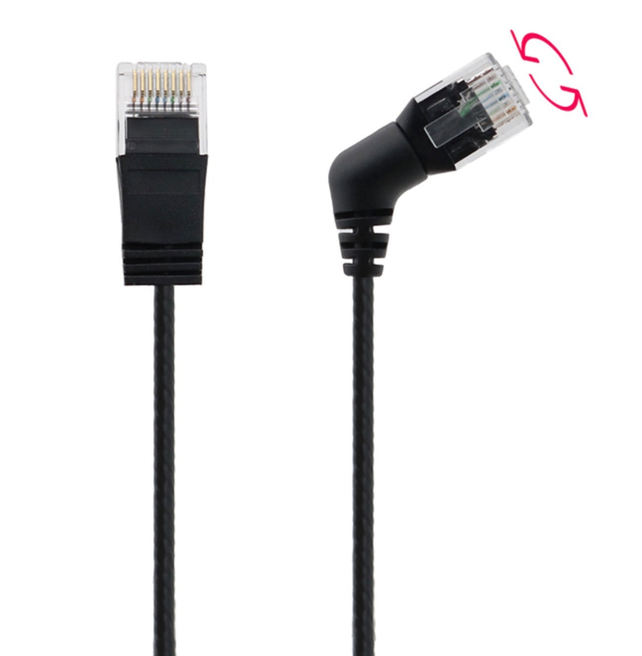 Close-up of the 360 degree rotating RJ45 Ethernet connector