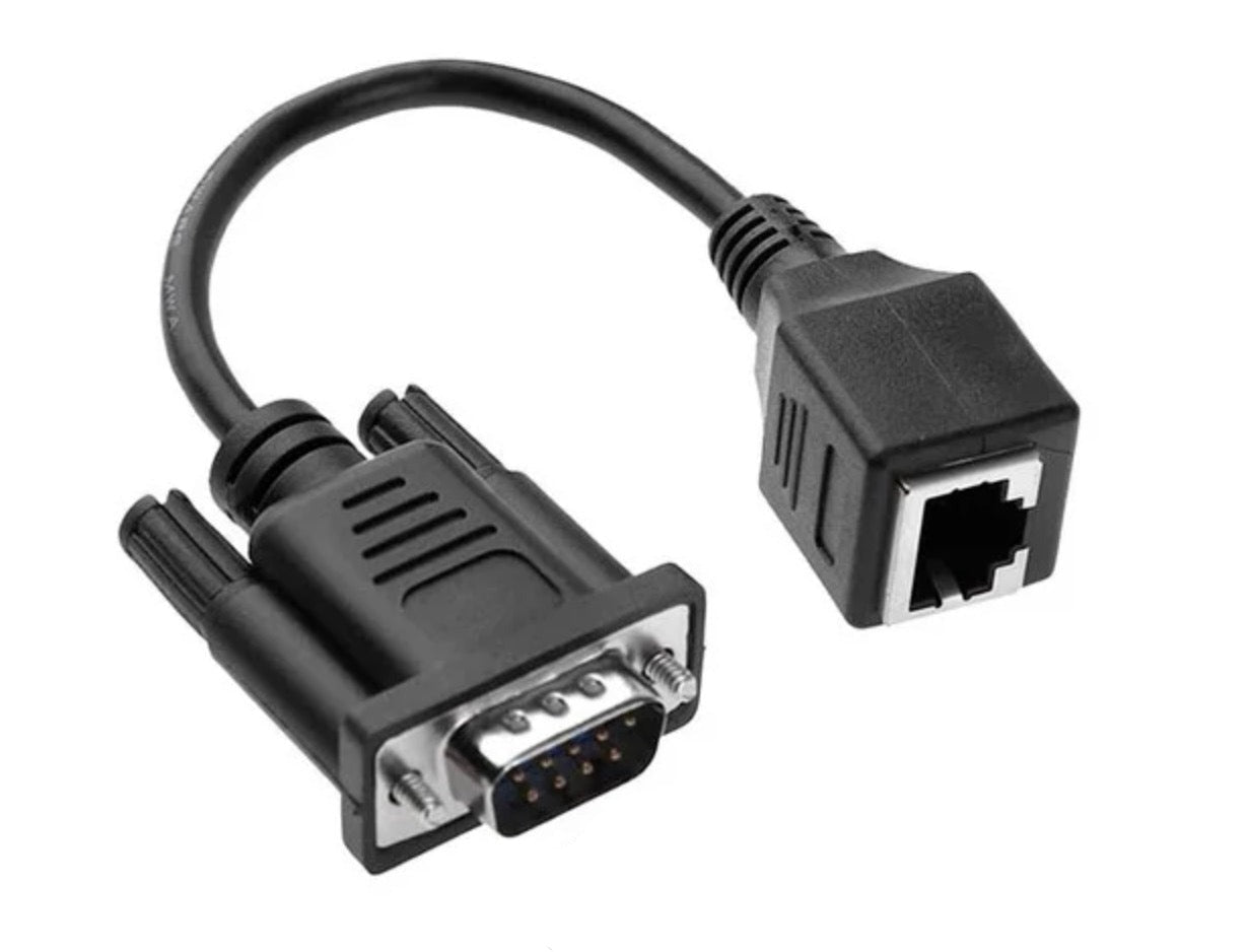 DB9 serial to RJ45 adapter compatible with networking equipment barcode systems and industrial devices