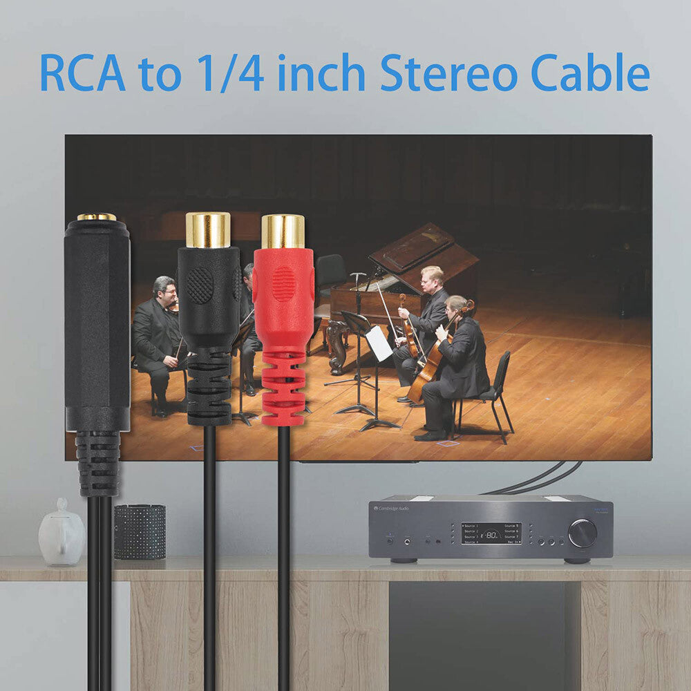 20cm 6.35mm (1/4”) Stereo Female Jack to Dual RCA Female Y Splitter Audio Cable