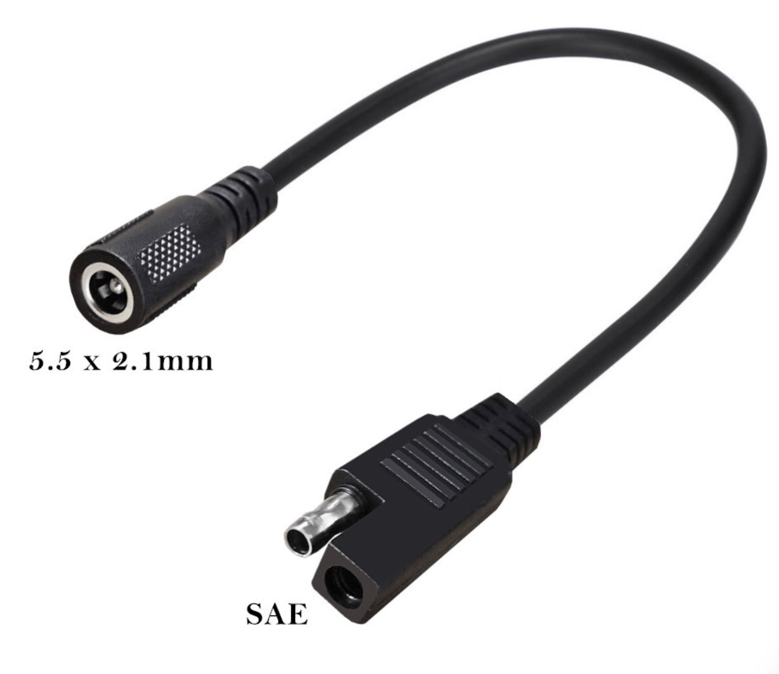 SAE to 5.5mm x 2.1mm DC female adapter for automotive and motorcycle power systems