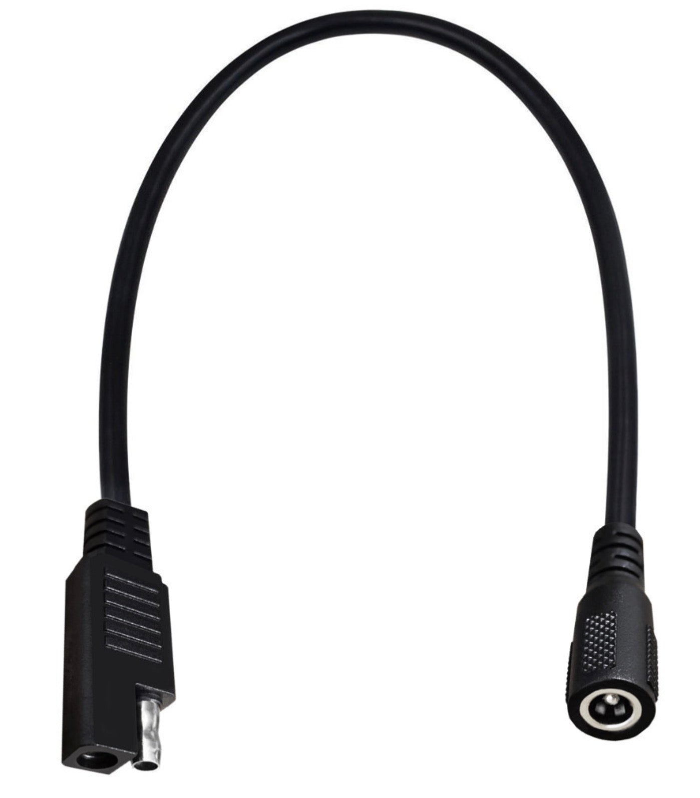 Close up of SAE connector and 5.5mm x 2.1mm DC female socket