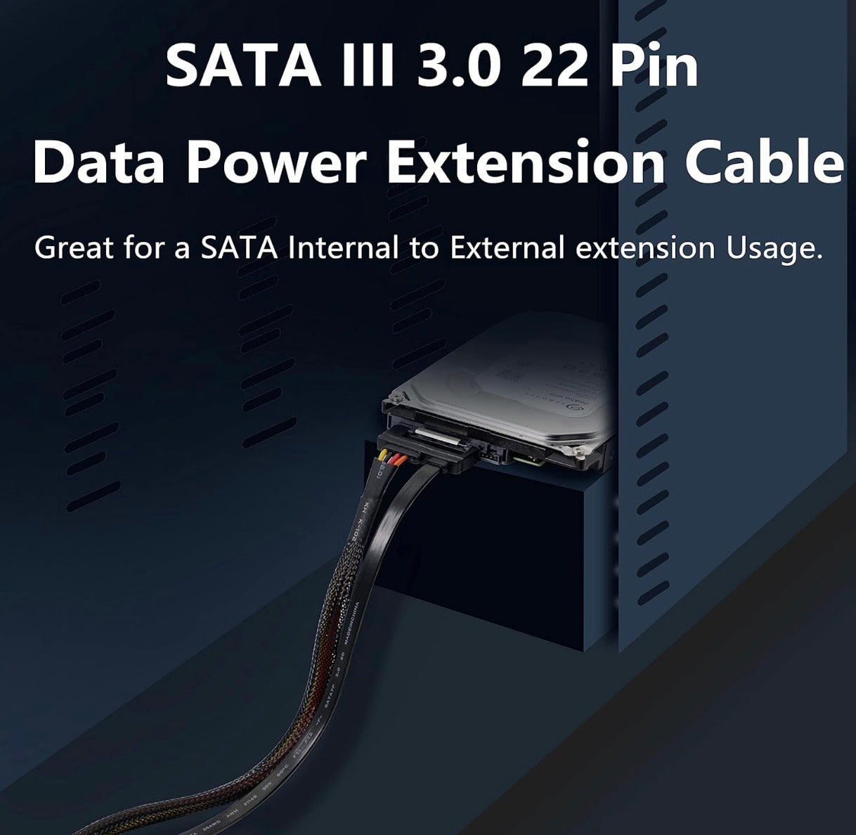 SATA III 22 pin data and power extension cable with braided protective sleeve