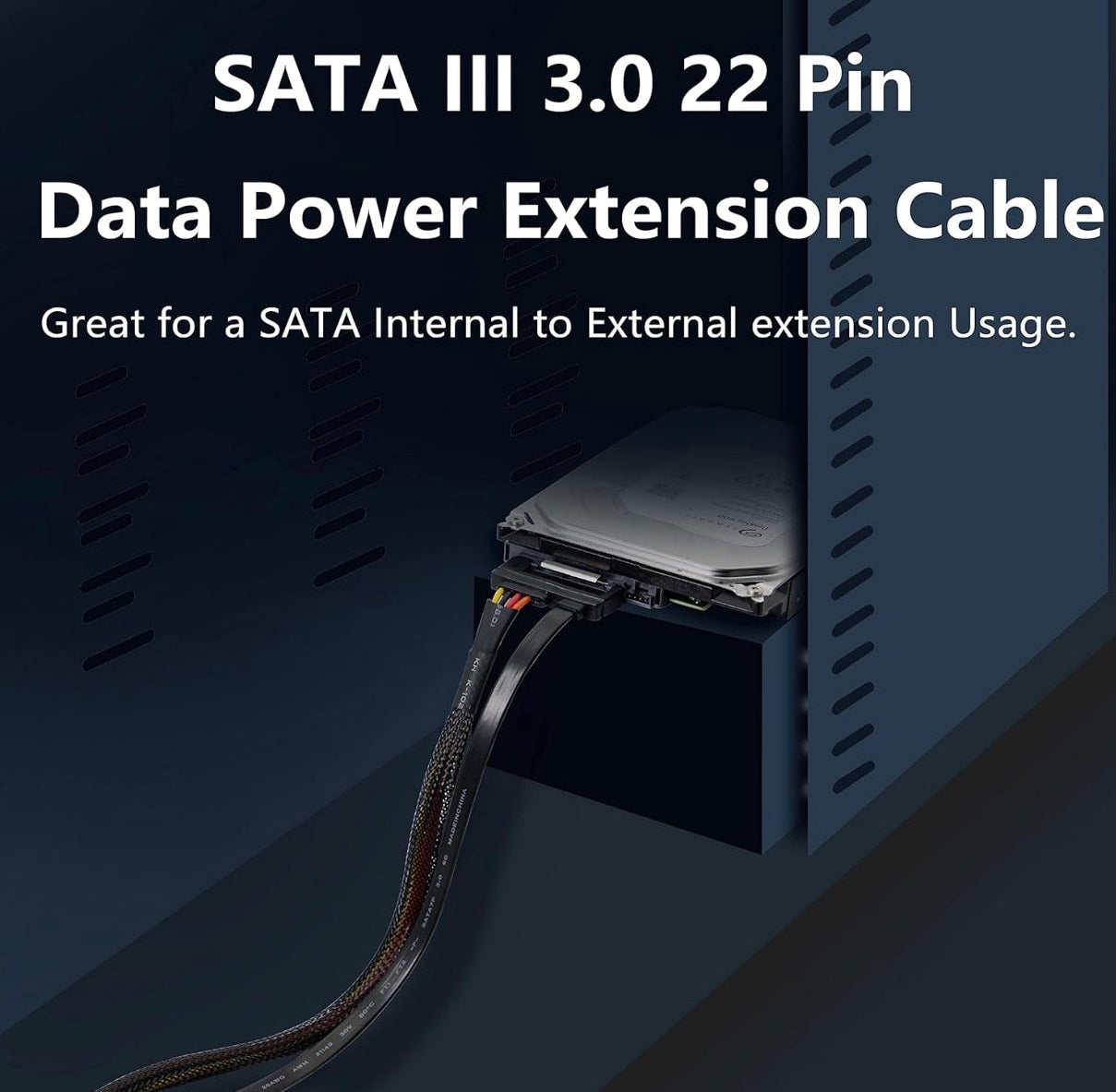 SATA III 22 pin data and power extension cable with braided protective sleeve
