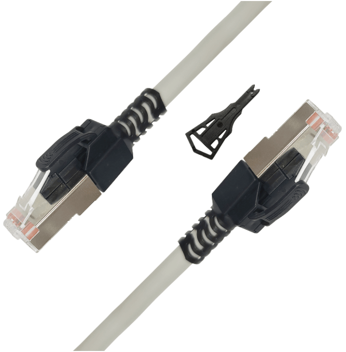 Ethernet cable with connectors on a white background