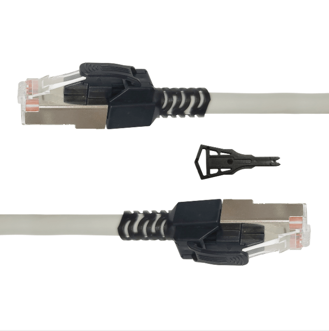Two Ethernet cables with connectors on a white background