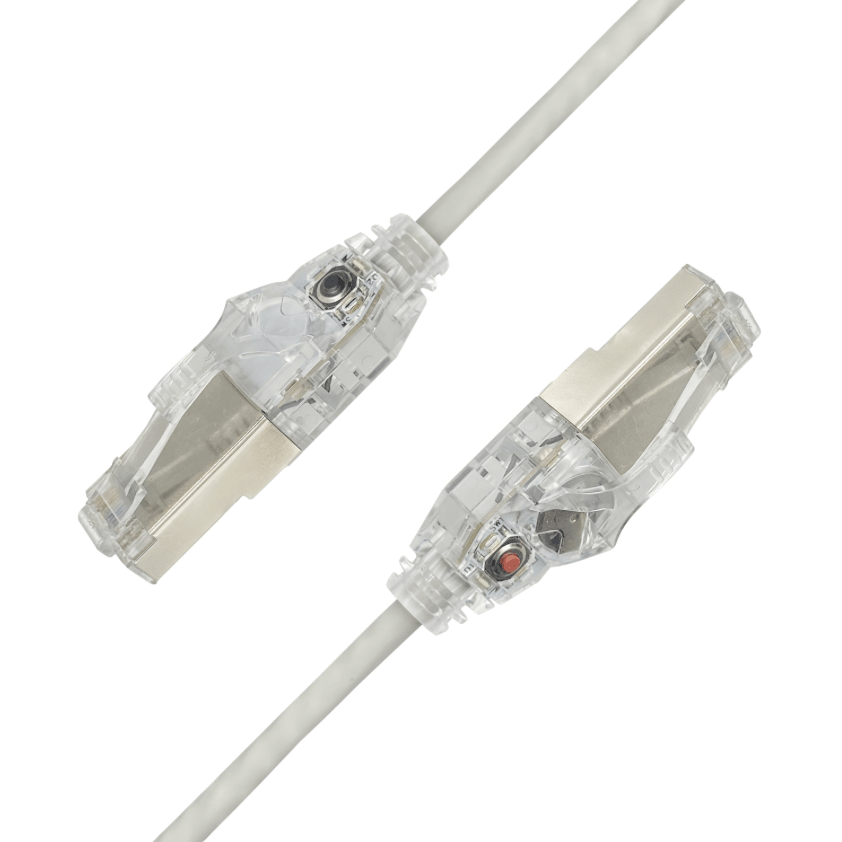 Self-tracing LED Cat6A slim 28AWG RJ45 patch cable with illuminated plugs