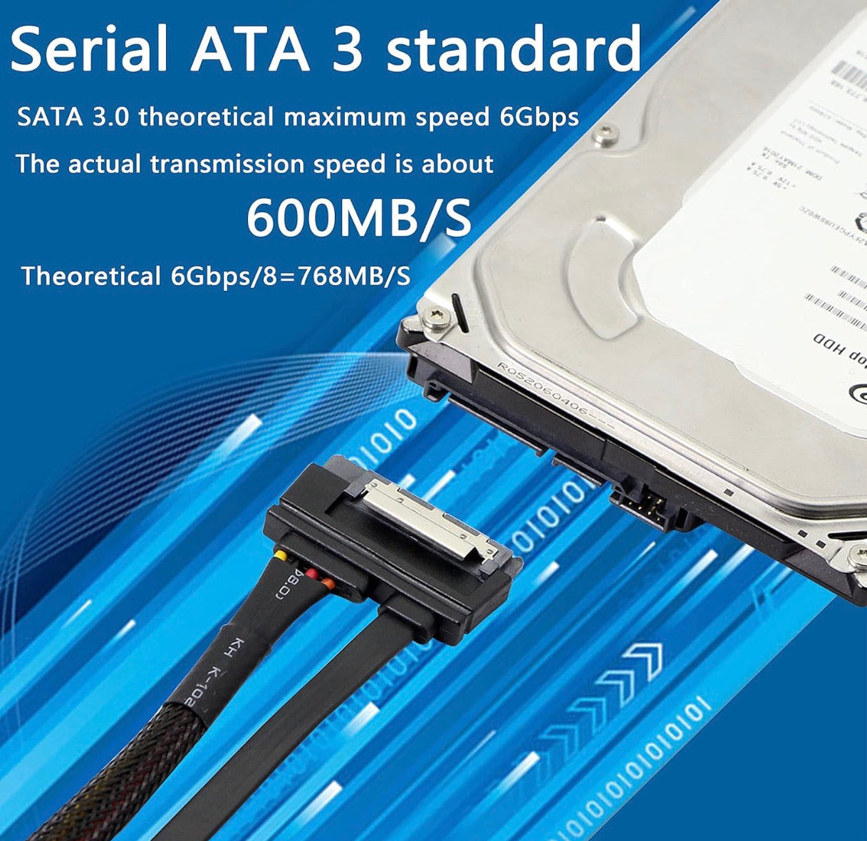 Serial ATA 3 extension cable supporting high speed storage device connections