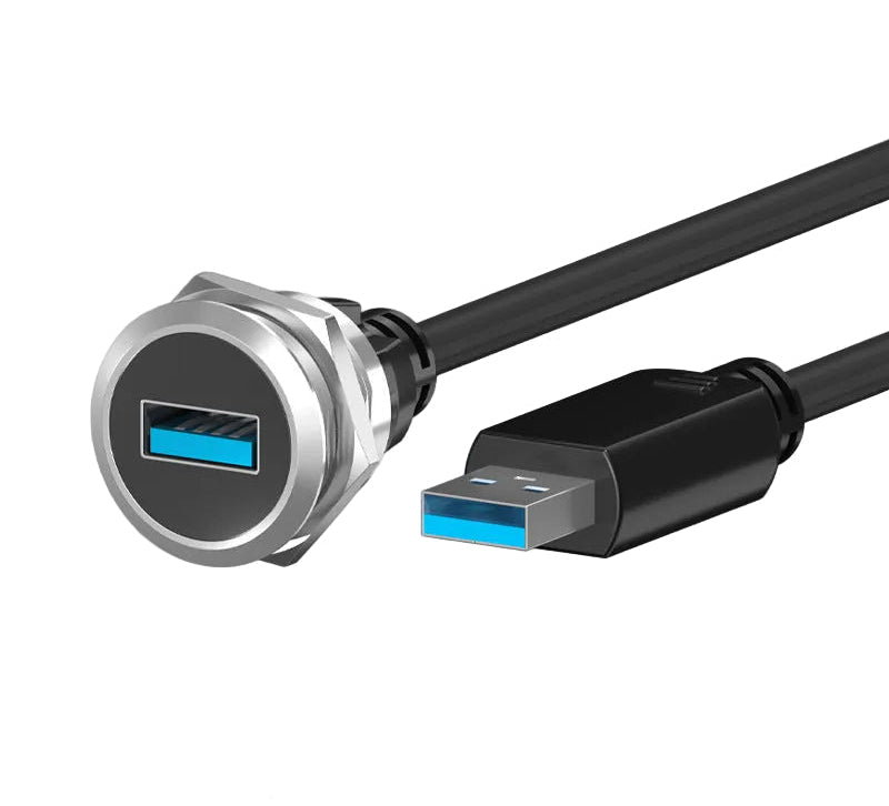 Silver USB 3.0 Type-A male to female panel mount extension cable