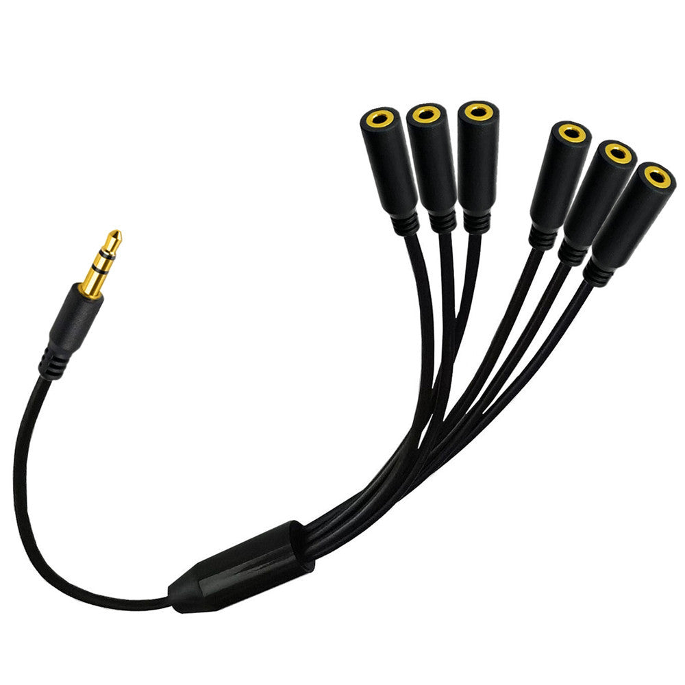 Six 3.5mm female stereo sockets for sharing audio