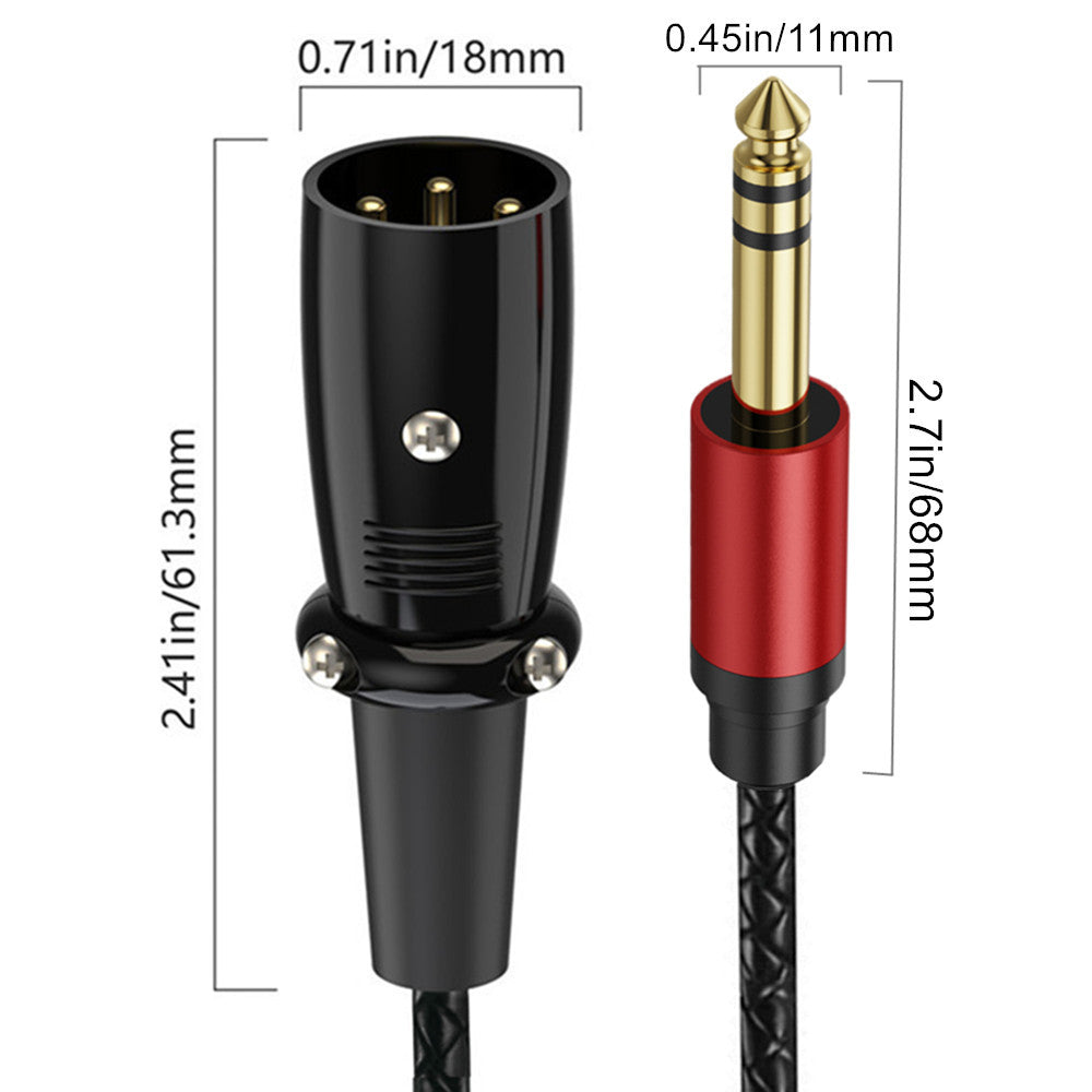 Straight 3-pin XLR male connector on balanced audio cable
