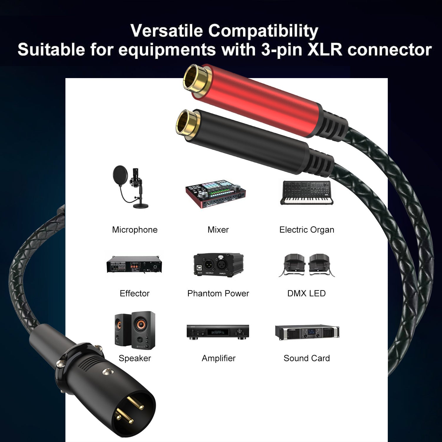 Straight 3-pin XLR male audio connector with metal contact
