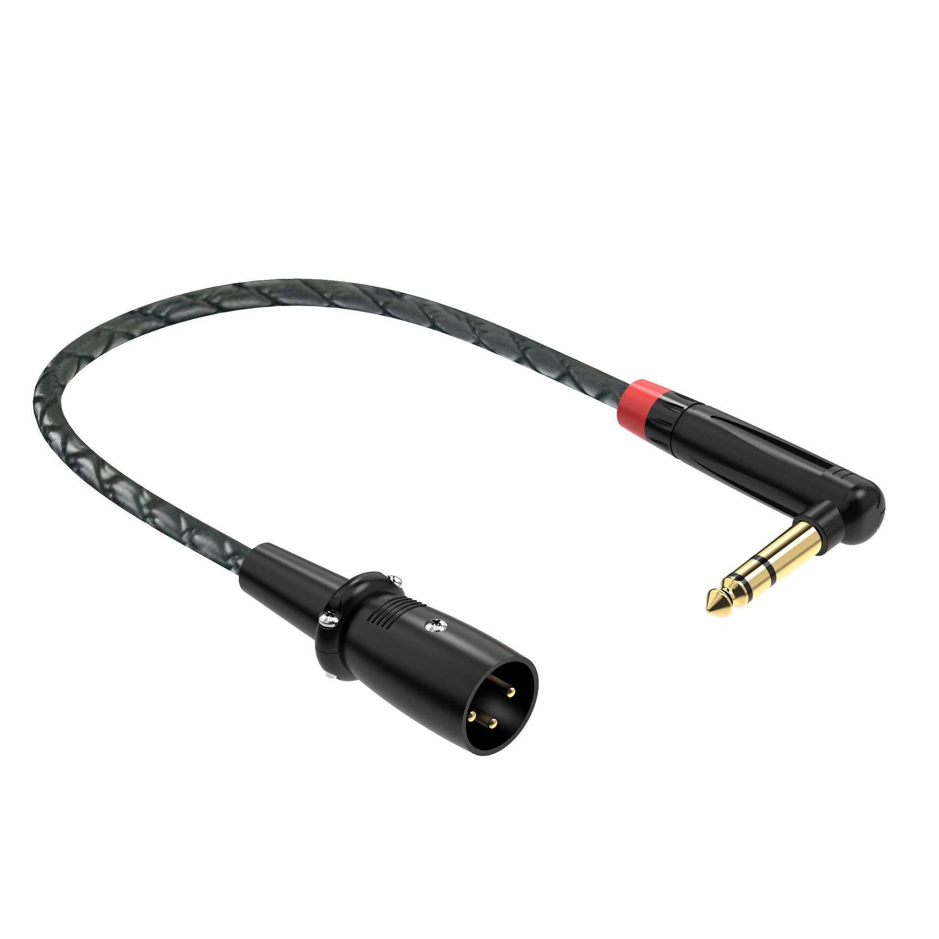 Straight 3-pin XLR male connector on a balanced audio cable