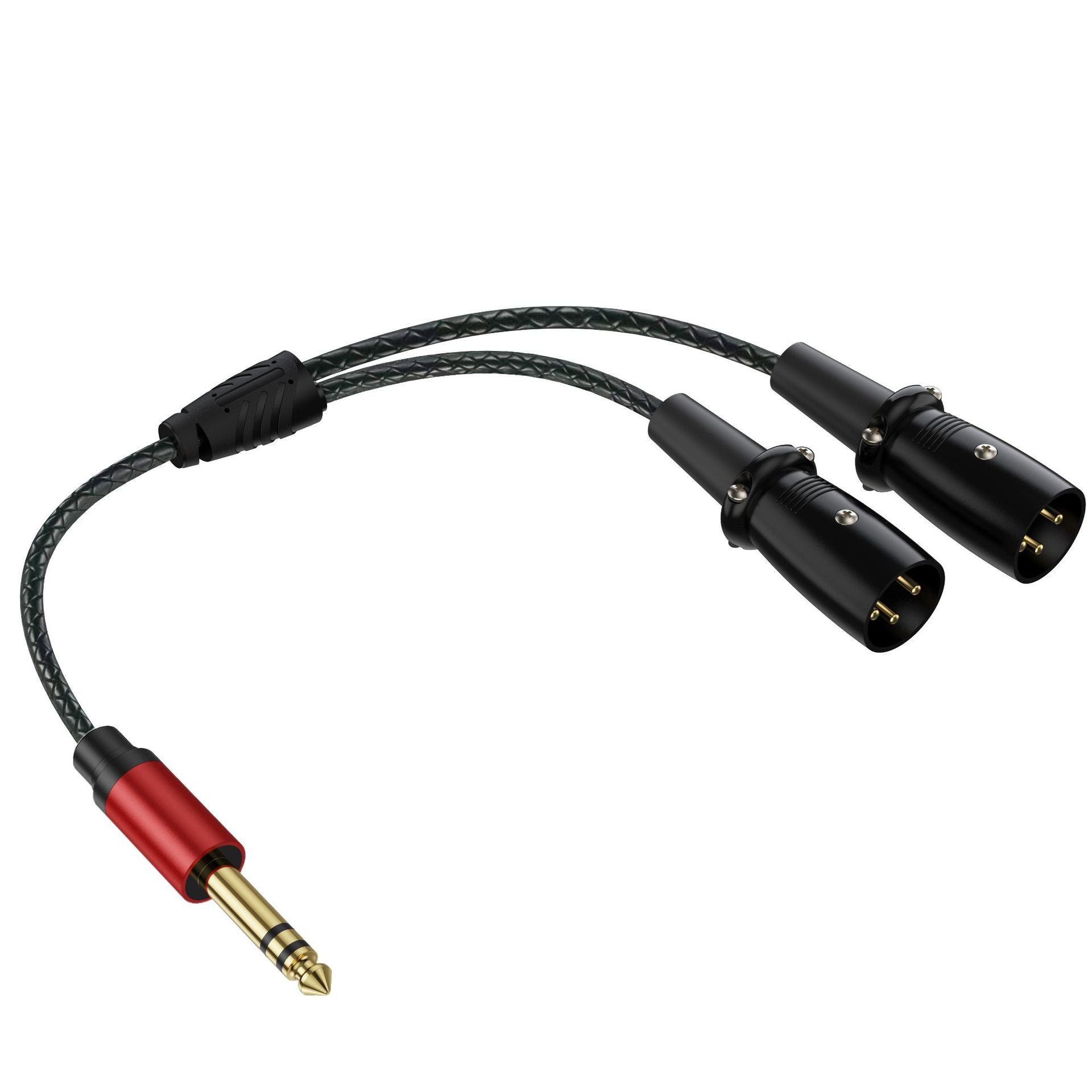 Straight 6.35mm TRS plug with two straight 3-pin XLR male connectors