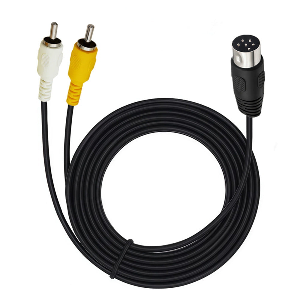 Straight 6-pin DIN male to dual RCA male audio video cable