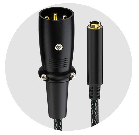 Straight or right-angle XLR male to 6.35mm female audio adapter cable