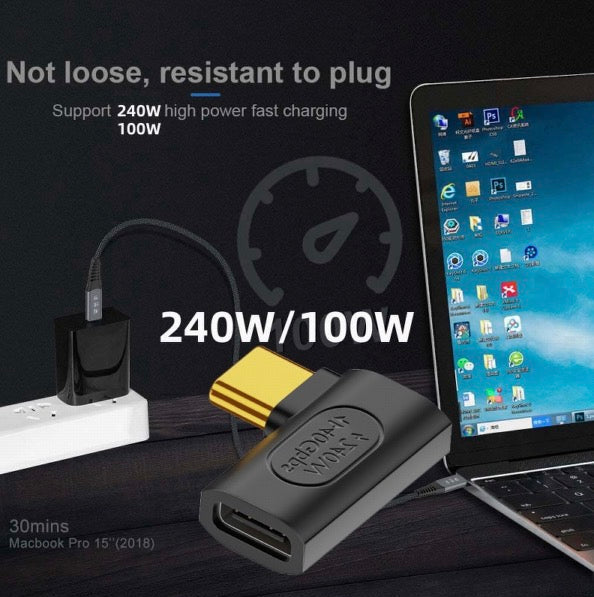 Thunderbolt compatible USB4 angled extension adapter for modern USB C devices