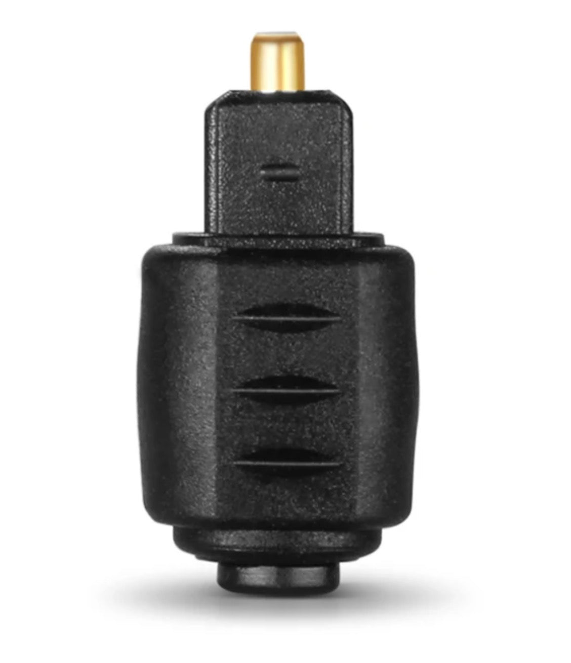 Upright profile view of TOSLINK male optical audio adapter connector