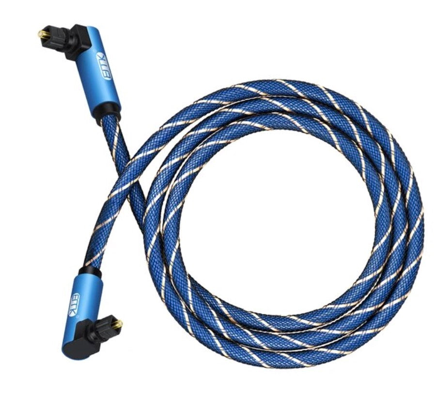 Braided TOSLINK optical cable shown in coiled configuration
