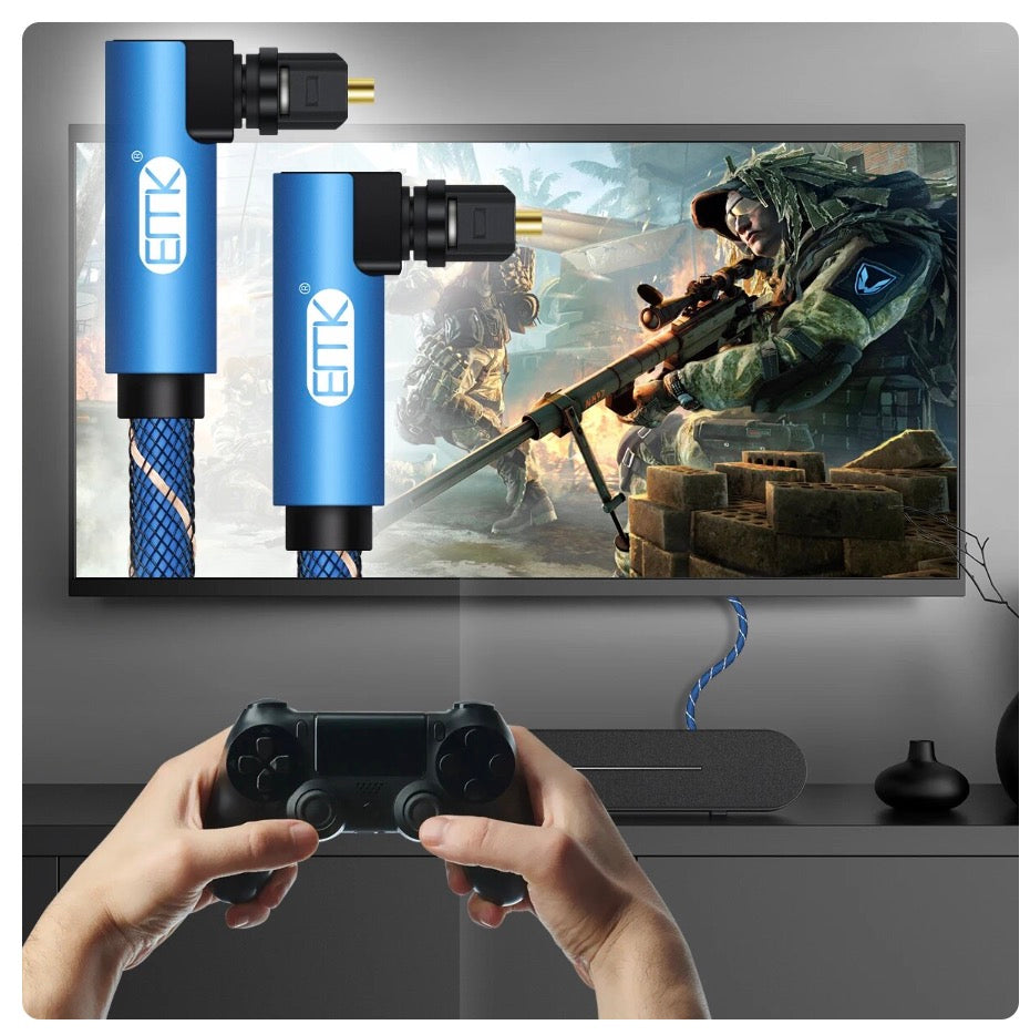TOSLINK optical cable connected to home theatre and entertainment equipment