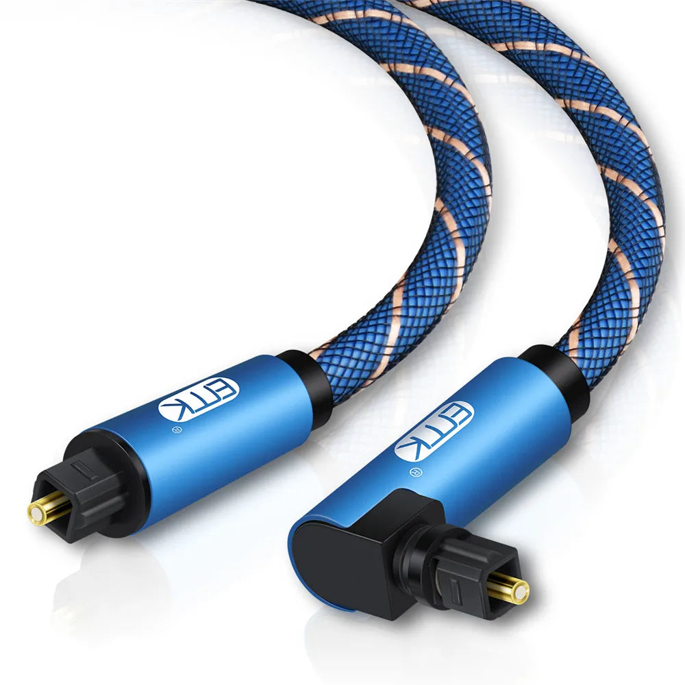 Rotatable TOSLINK optical audio cable with braided blue nylon jacket