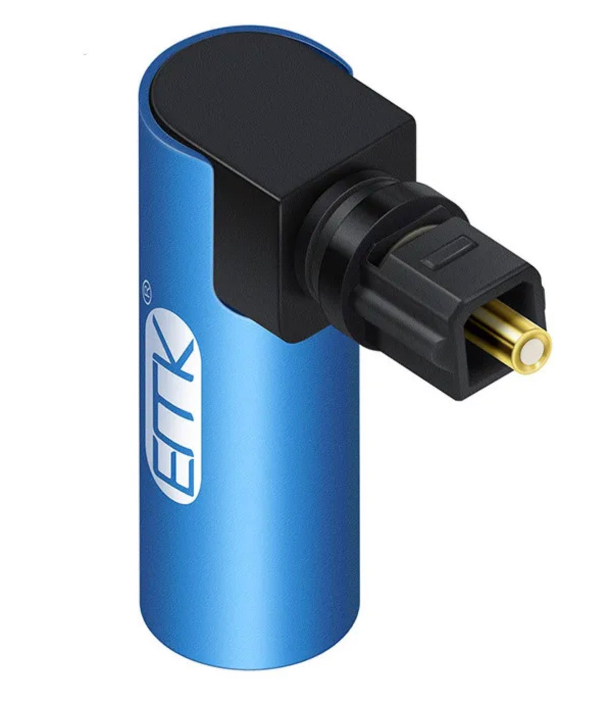 Rotatable TOSLINK optical adapter showing right angle connector design