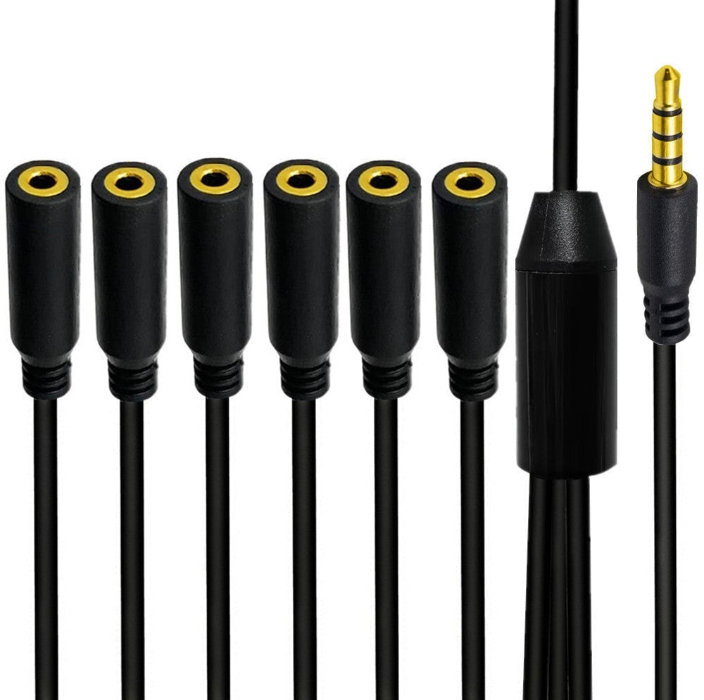 Dimensions of the six-way 3.5mm TRRS audio splitter cable