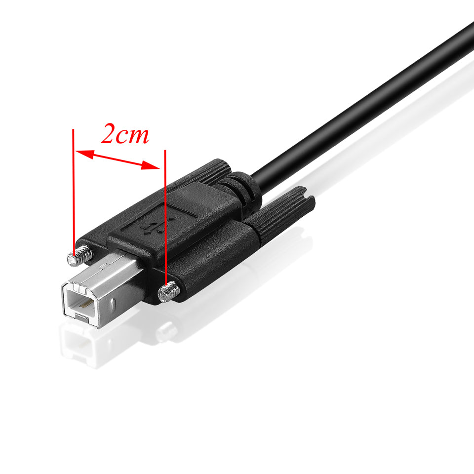 Close-up of the USB Type-B panel mount connector with mounting flange