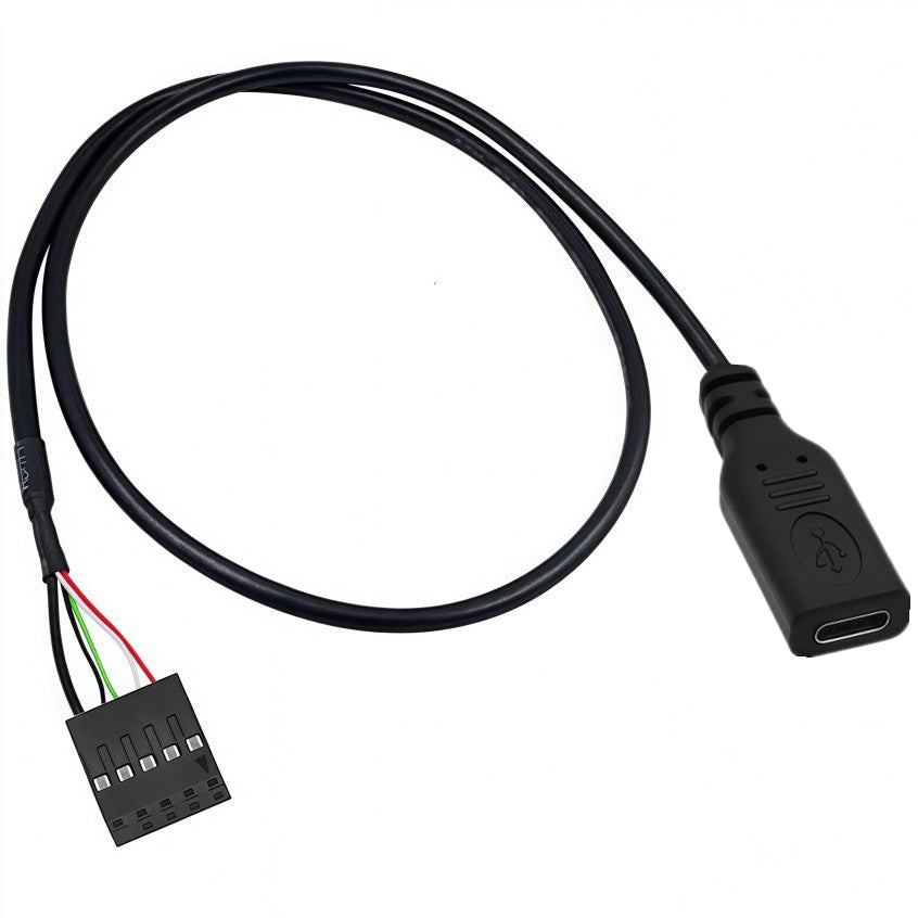 A black USB-C to multi-pin adapter cable with a USB-C connector on one end and a multi-pin header connector with red, green, and white wires on the other, shown on a plain white background.