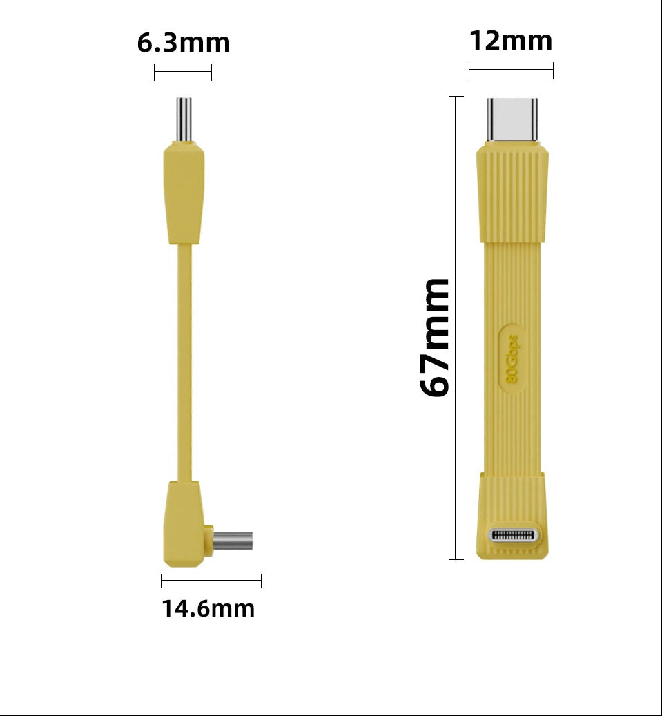 Yellow cable with specifications on a white background