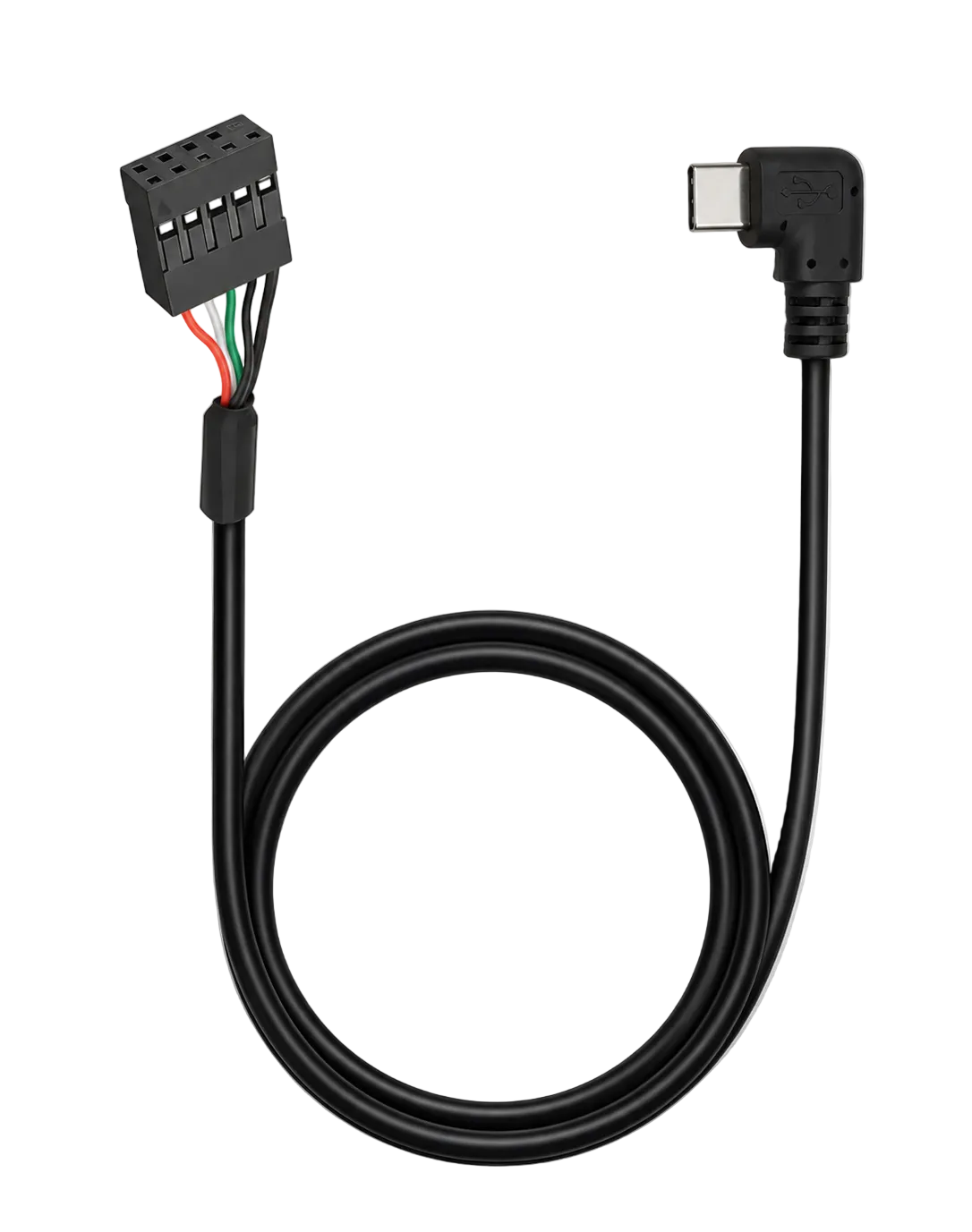 USB 2.0 9-pin motherboard header to right-angle USB-C male cable