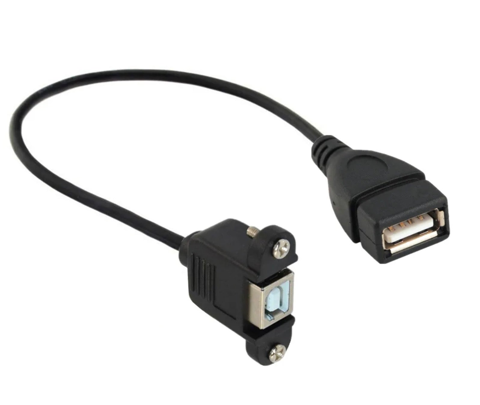 USB 2.0 panel mount extension cable with USB Type-B female and USB Type-A female connectors