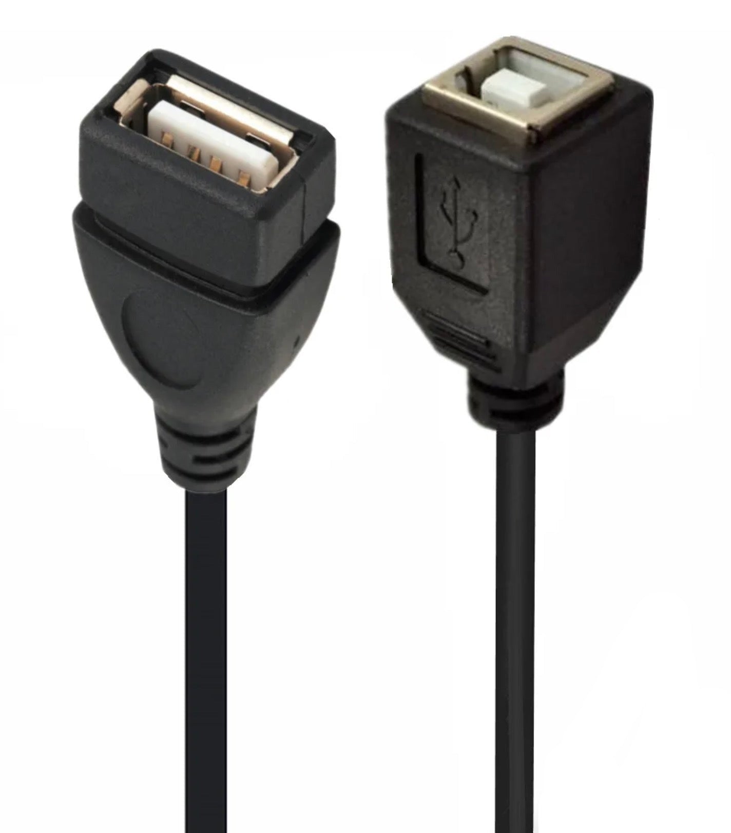 USB 2.0 Type-B female panel mount to USB Type-A female extension cable for printer and peripheral connections