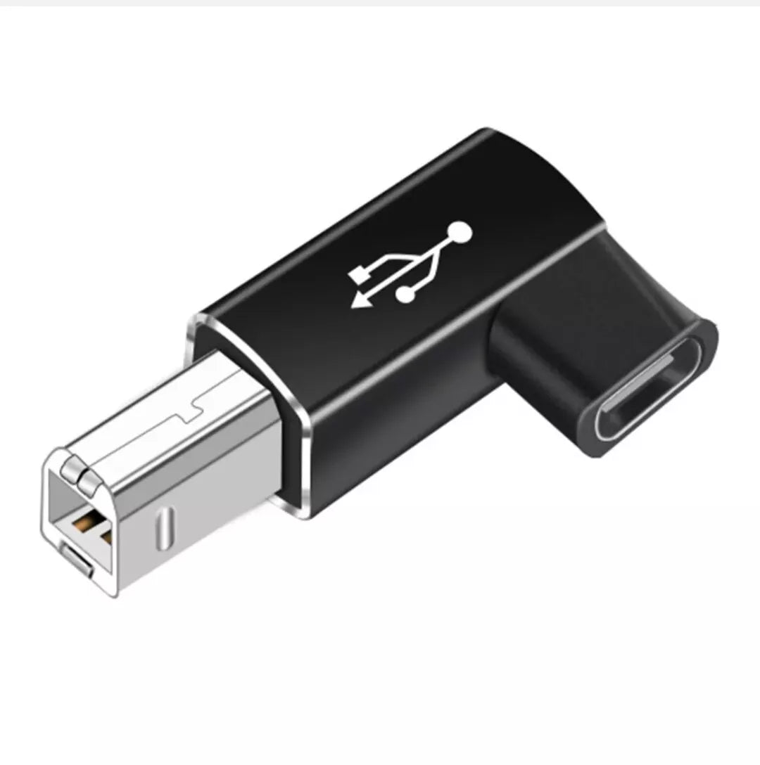 USB 2.0 Type B male to USB C female right angle adapter for printers and MIDI devices