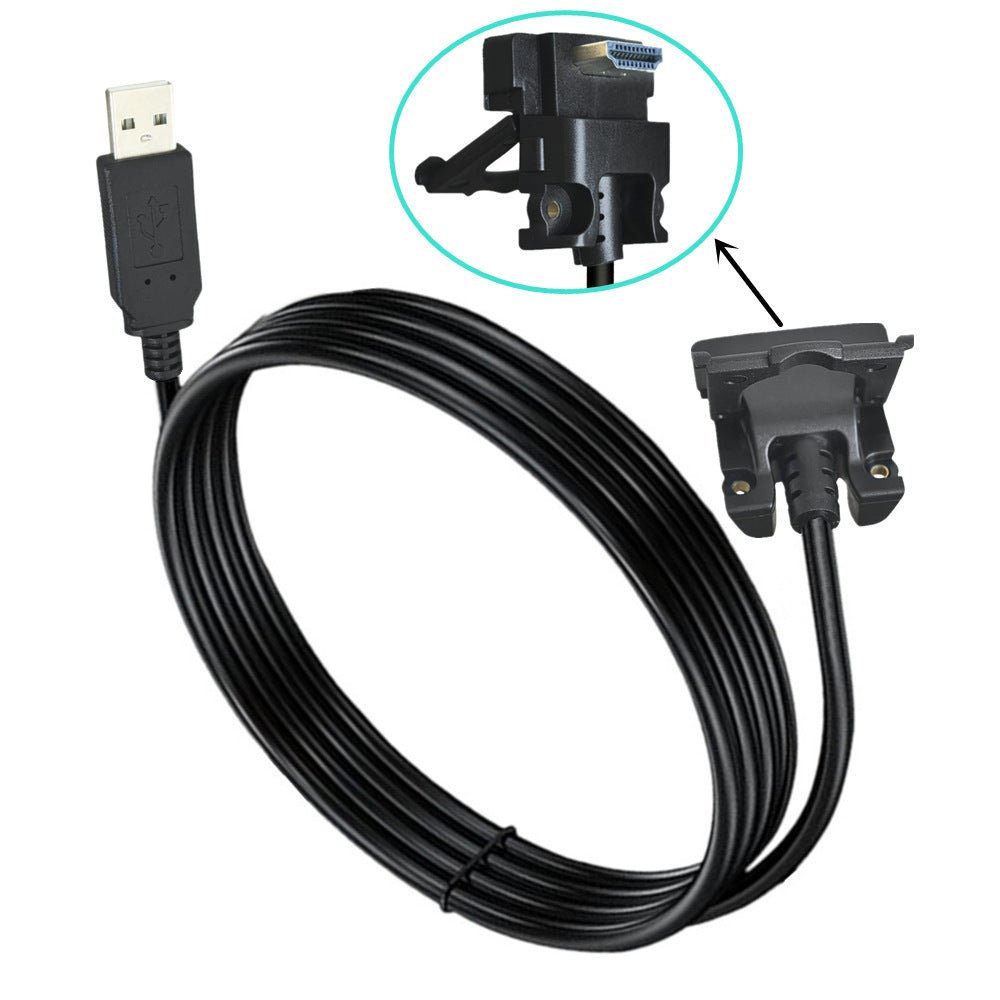 Black USB cable with connectors on a white background